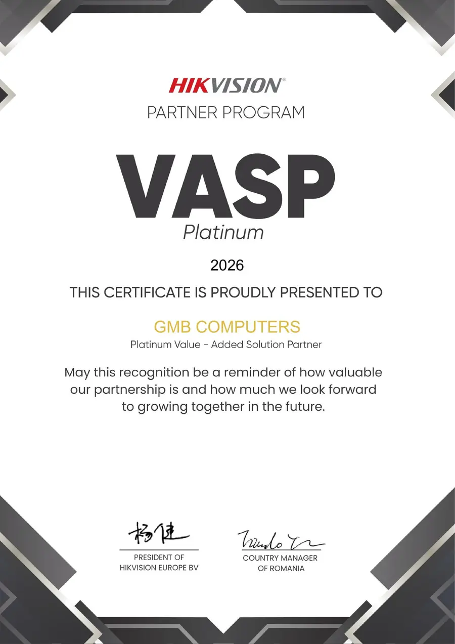 Hikvision VASP Platinum certificate awarded to GMB Computers for 2026